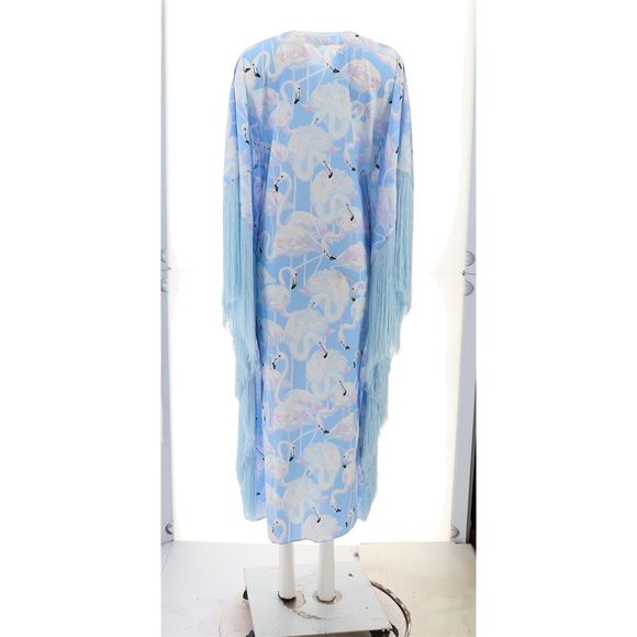 Patricia Altschul Flamingo-Print Fringe Caftan Periwinkle 7479084 - Picture 5 of 8